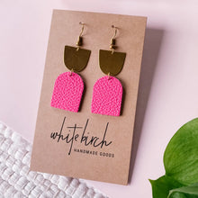 Leather Accent Earrings - Neon Pink