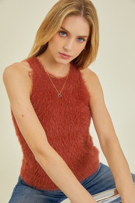 Meredith Fuzzy Sweater - Rust