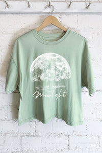 Moonlight Palm Long Crop Tee - Dusty Mint