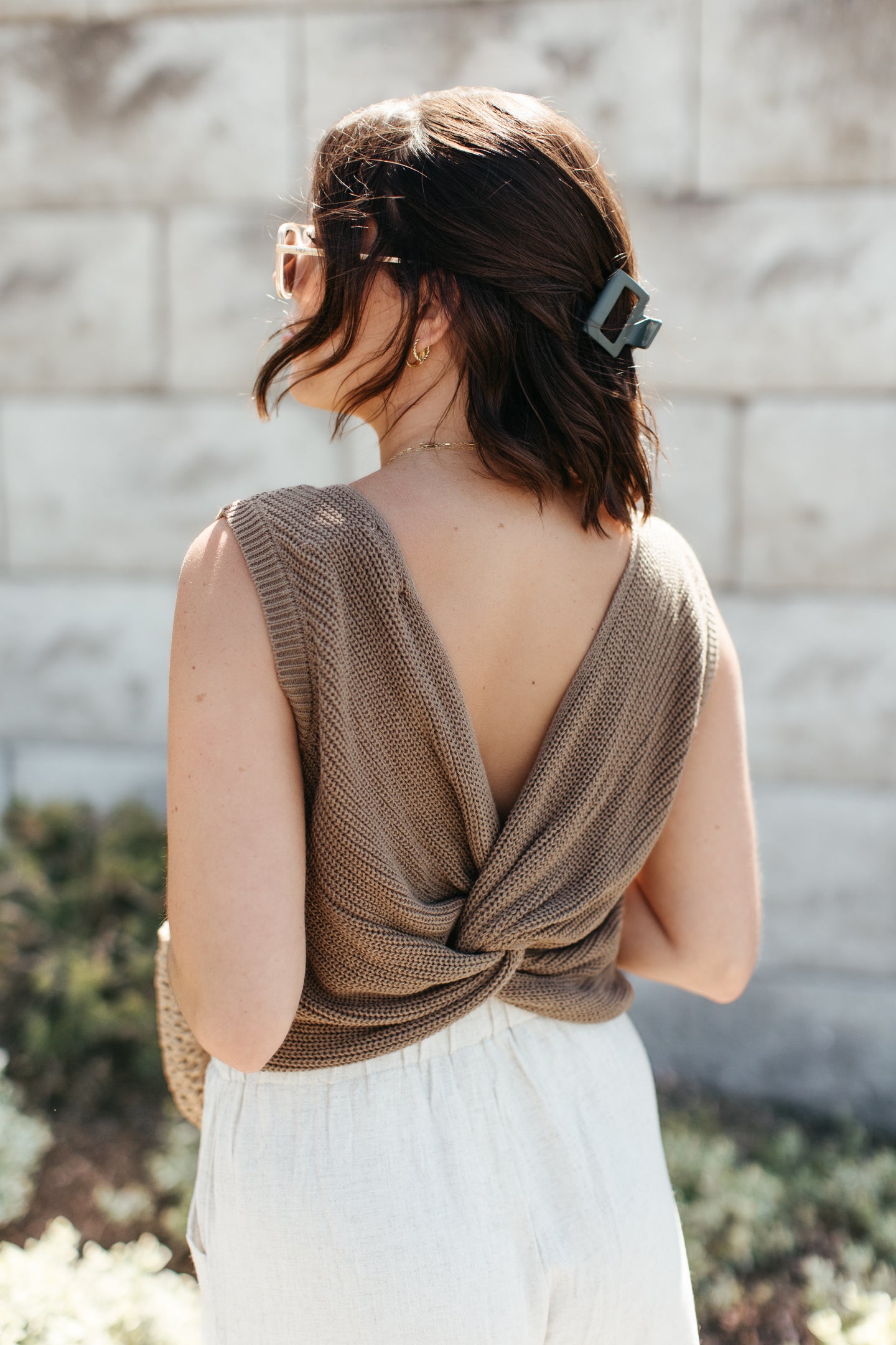 Charolette Twist Back Knit Tank - Brown