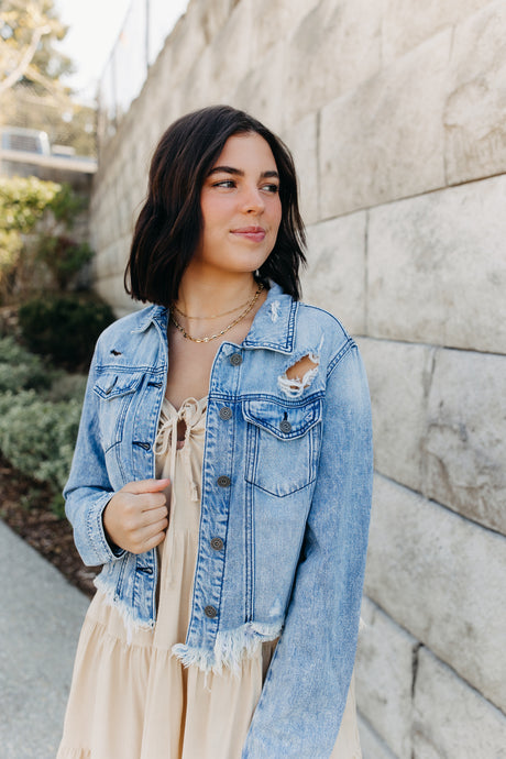 Hayes Distressed Denim Jacket -Light Wash