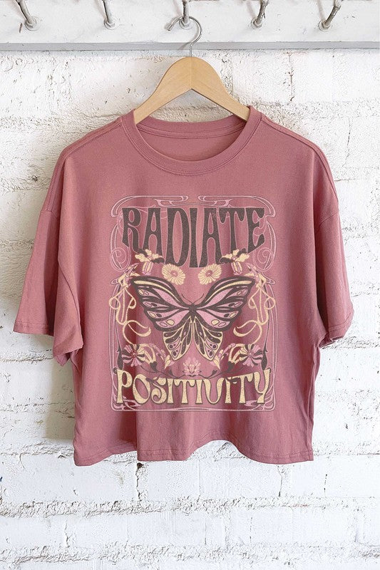 Radiate Positivity Long Crop Tee - Vintage Rose