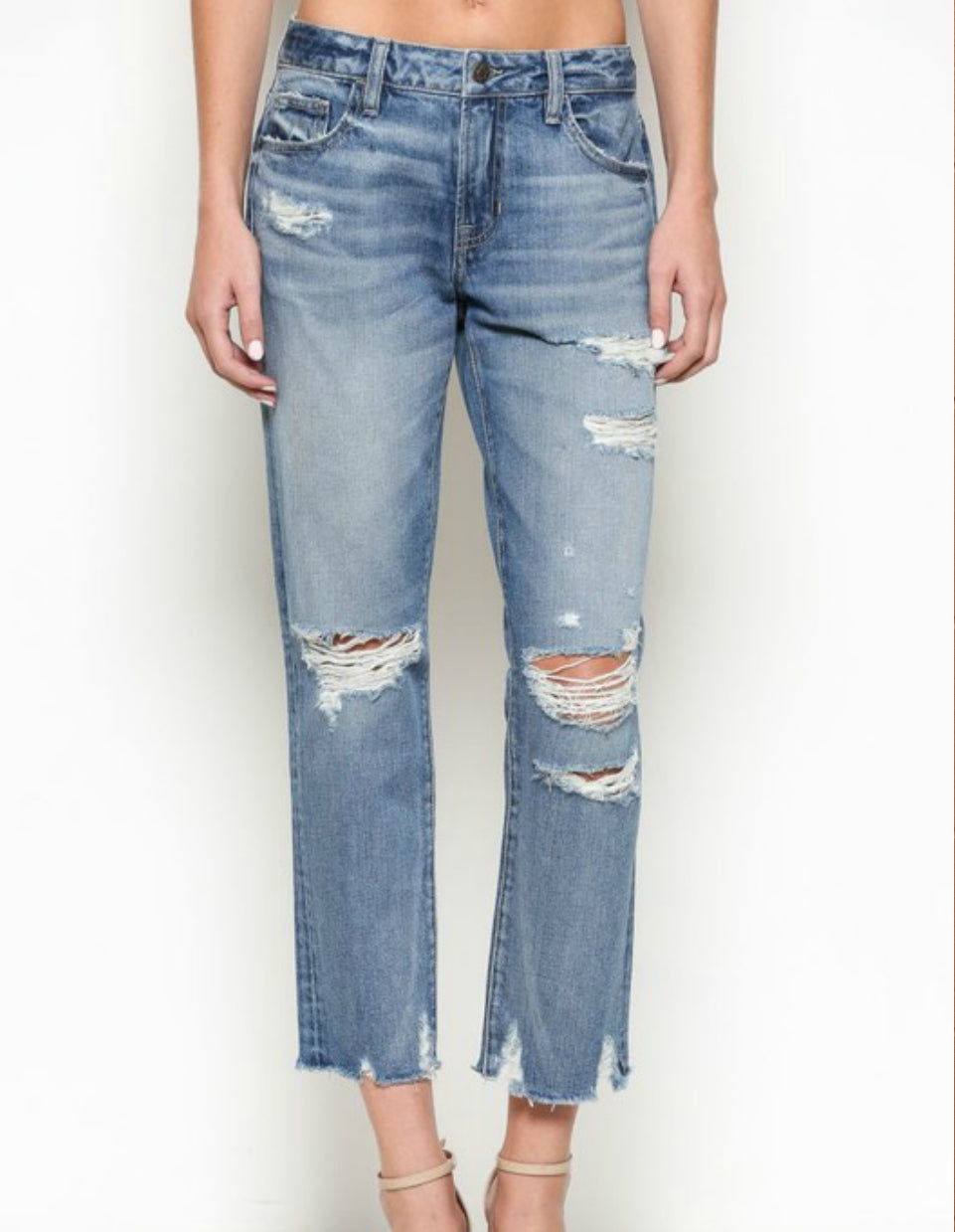 Saylor Distessed Mid Rise Boyfriend - Washed Out