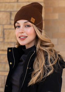 Gold Bar Beanie - Brown