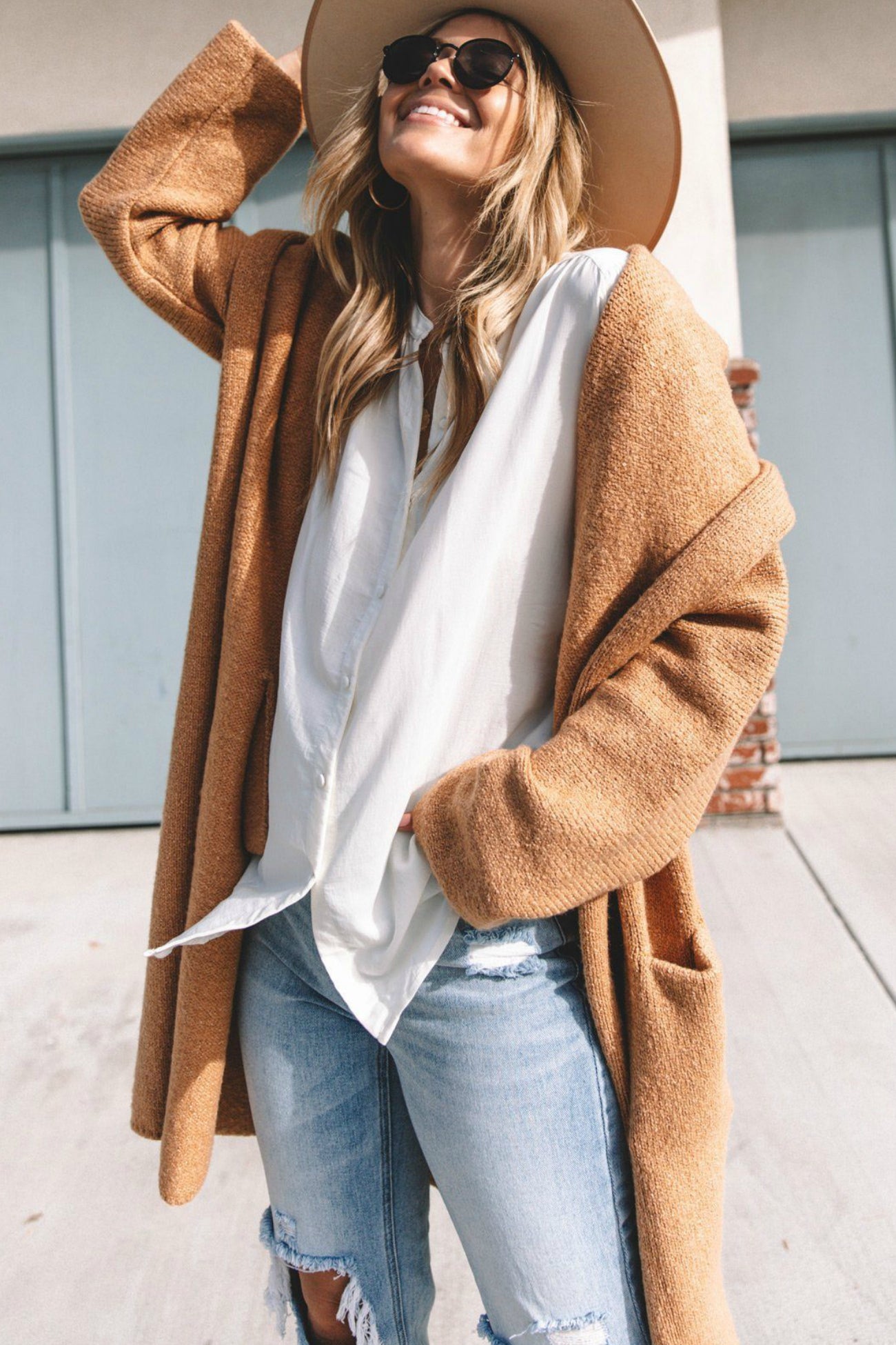 Joplin Pocketed Sweater Trench - Camel