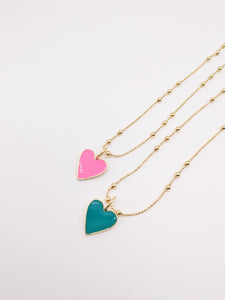 Your Heart + Mine Detail Chain Necklace - Pink