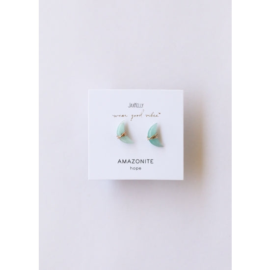 Wire Wrapped Moon Studs - Amazonite