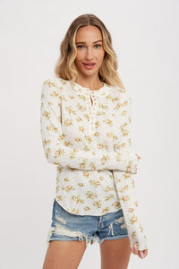 Ditzy Floral Henley - Lime