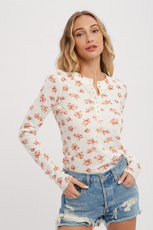 Ditzy Floral Henley - Rose