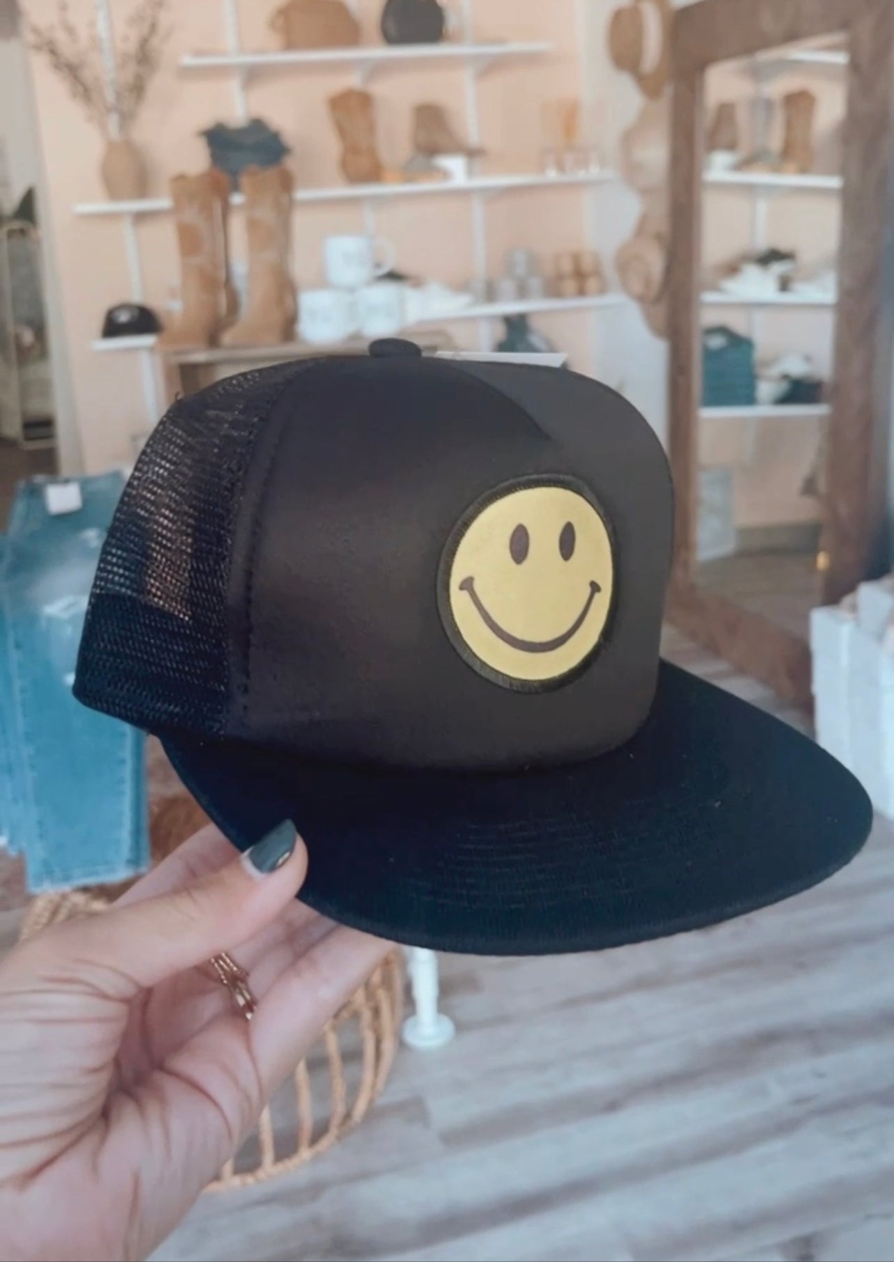 Be Happy Trucker Hat - Black
