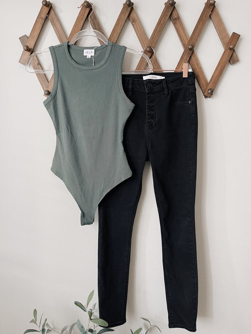Haven Crew Neck Ribbed Bodysuit - Eucalyptus