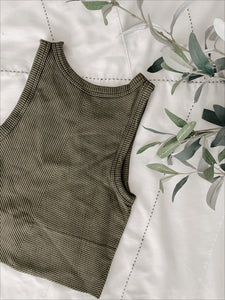 Free To Be Highneck Tank - Vintage Moss