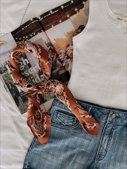 Willie Silky Bandanna Scarf - Rust