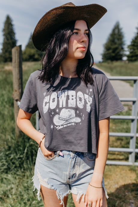 Take Me Away Crop Tee - Charcoal