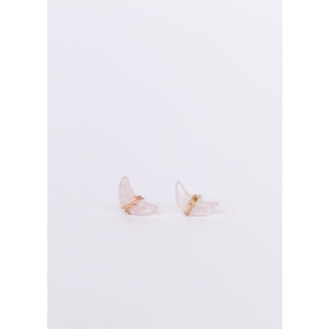 Wire Wrapped Moon Studs - Rose Quartz