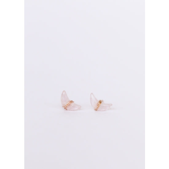 Wire Wrapped Moon Studs - Rose Quartz
